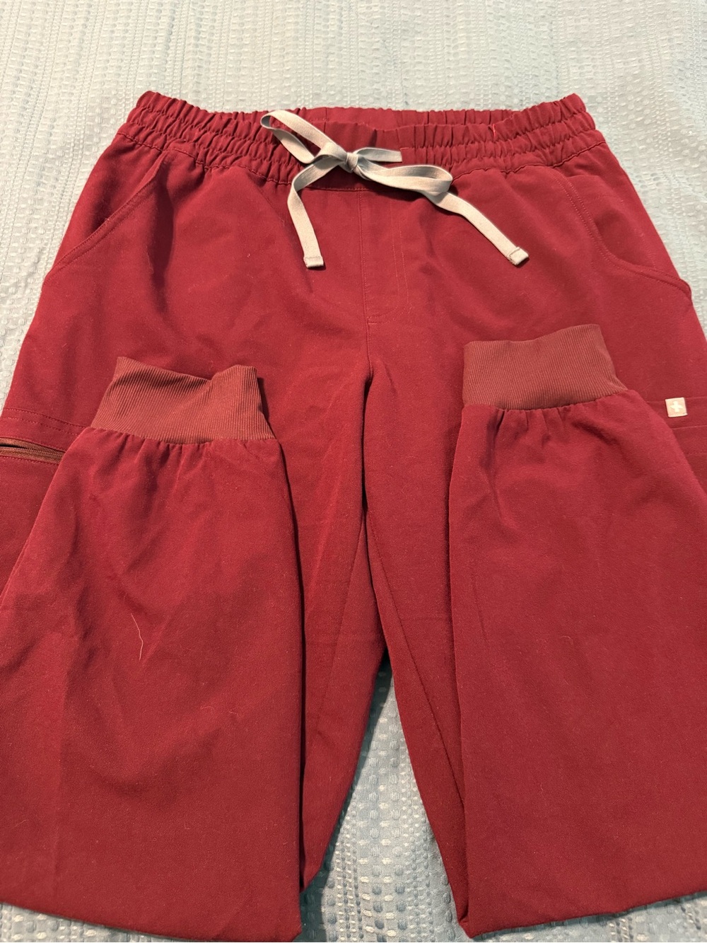 Figs Women's Track Joggers in Deep Red with Drawstring - Picture 2 of 9